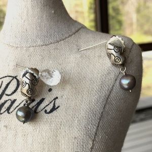 Lisa Jenks iridescent gray pearl and silver earrings .